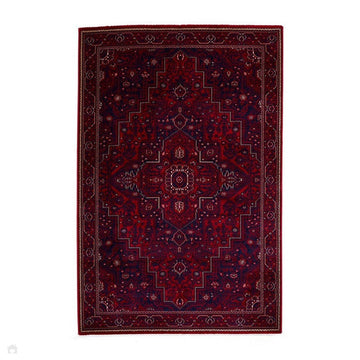 Dubai 62101 Traditional Persian Floral Medallion Border Soft High Density Smooth Touch Polyester Deep Red/Navy/Black/White Rug-Think Rugs-Rug Love - The Most Loved Rug Store